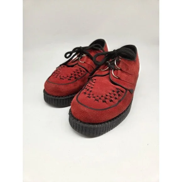 T.U.K. Red Suede Lace Up Creeper Platform Punk Goth Sneakers Unisex Size 5 - Picture 1 of 9